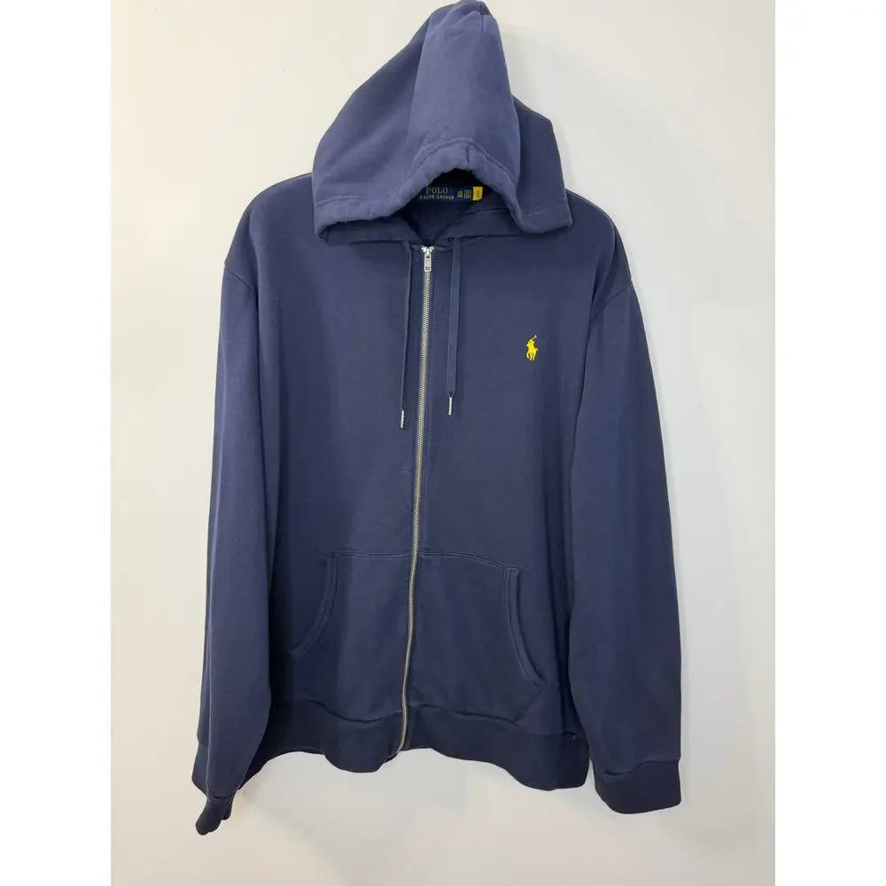 Polo Ralph Lauren Full Zip Hoodie Rainbow Spellout Pony Logo Sweatshirt Blue XXL